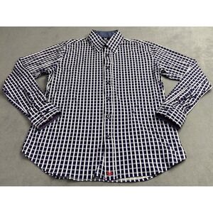 Butter Cloth Shirt Men Medium Blue White Check Long Sleeve Casual Flip Cuff Soft